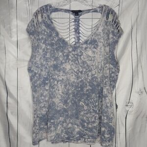 Rock & Republic Blue Tie-Dye Women's Y2K Moto Top